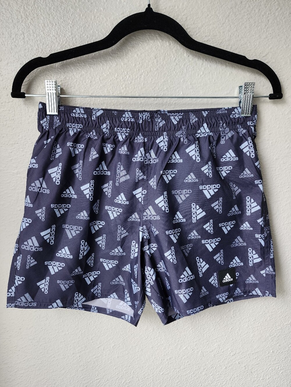 Adidas Kid's Logo Print CLX Swim Trunks Shorts Size Medium in Shadow Navy NWT